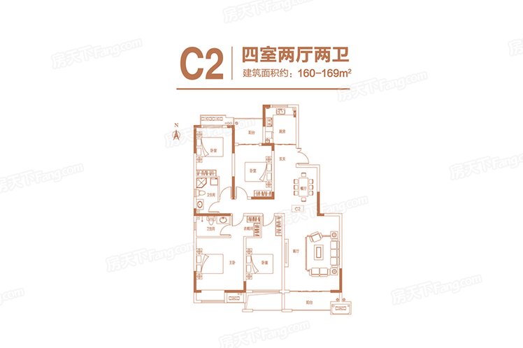 2号地洋房C2户型 建筑面积：169.00㎡